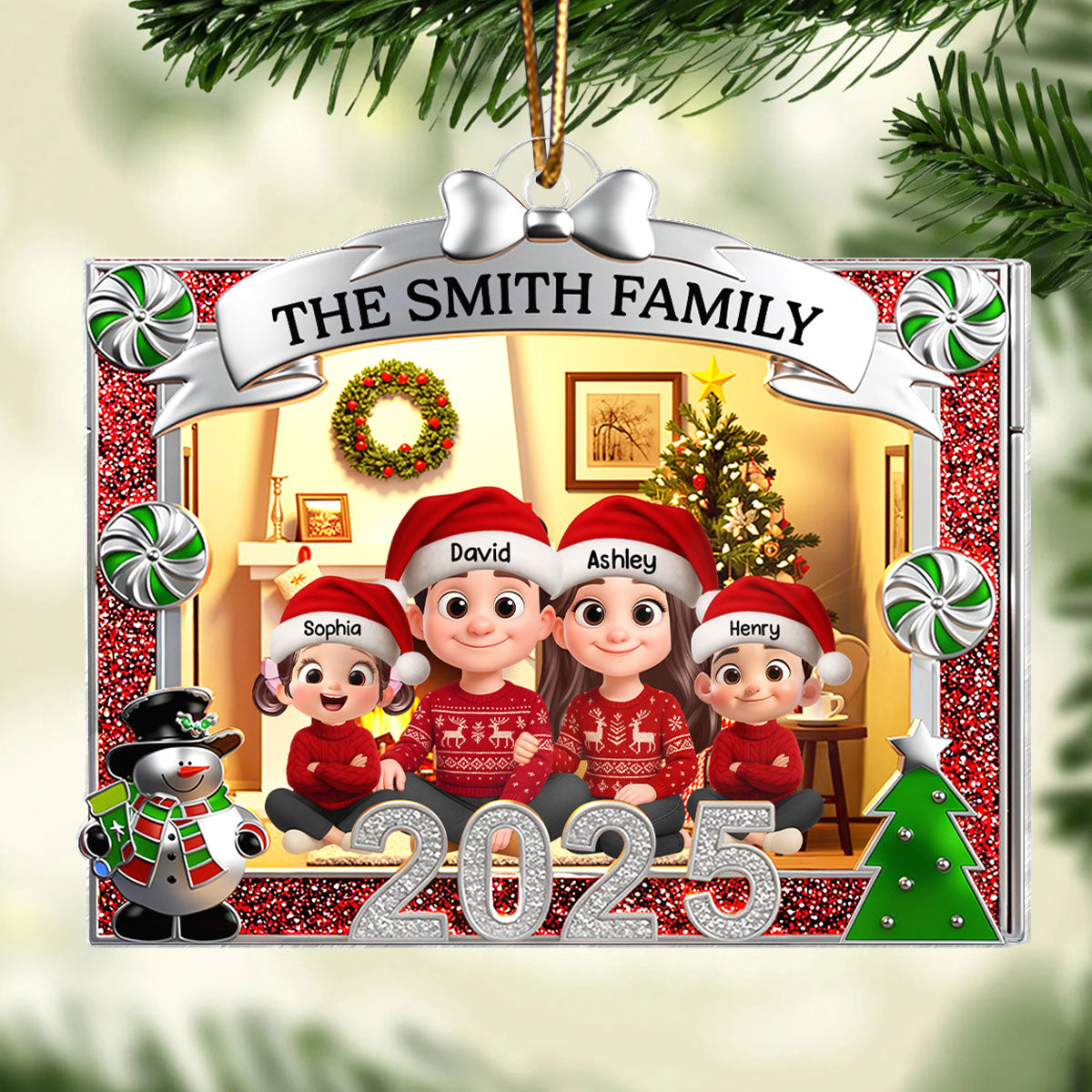 Family Sitting In Christmas Toybox - Personalized Acrylic Ornament - Christmas Gift for Family