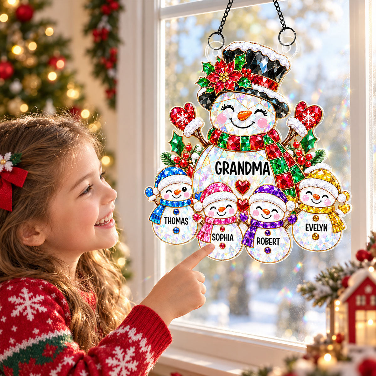 Grandma's Little Snowmen - Personalized Acrylic Window Hanging - Christmas Gift For Grandma