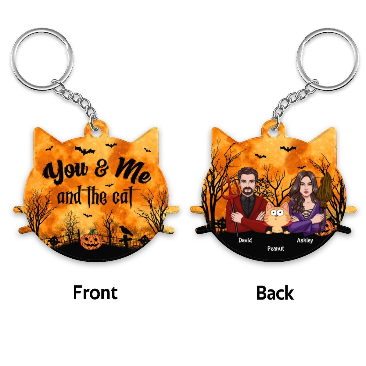 Couple And The Cats Halloween Personalized Acrylic Keychain