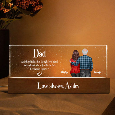 Father Daughter, Son Standing Back View Personalized Acrylic LED Night Light, Unique Father's Day Gift for Dad