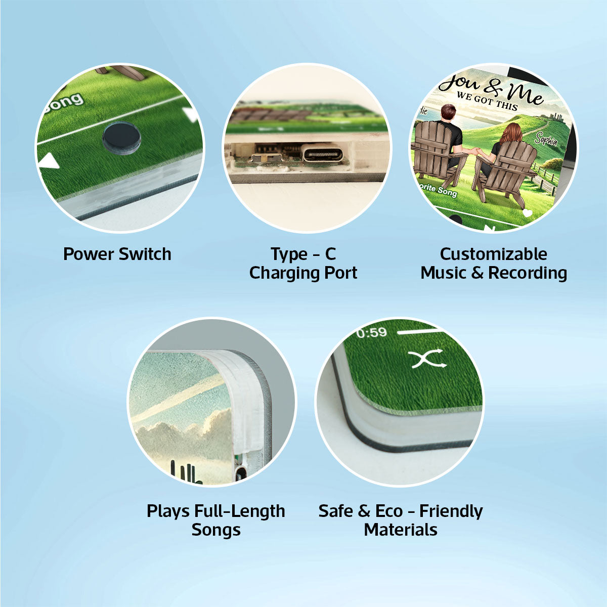 Back View Couple Sitting On Grass Hill Personalized Music Fridge Magnet, Heartfelt Gift For Couple, For Him, For Her