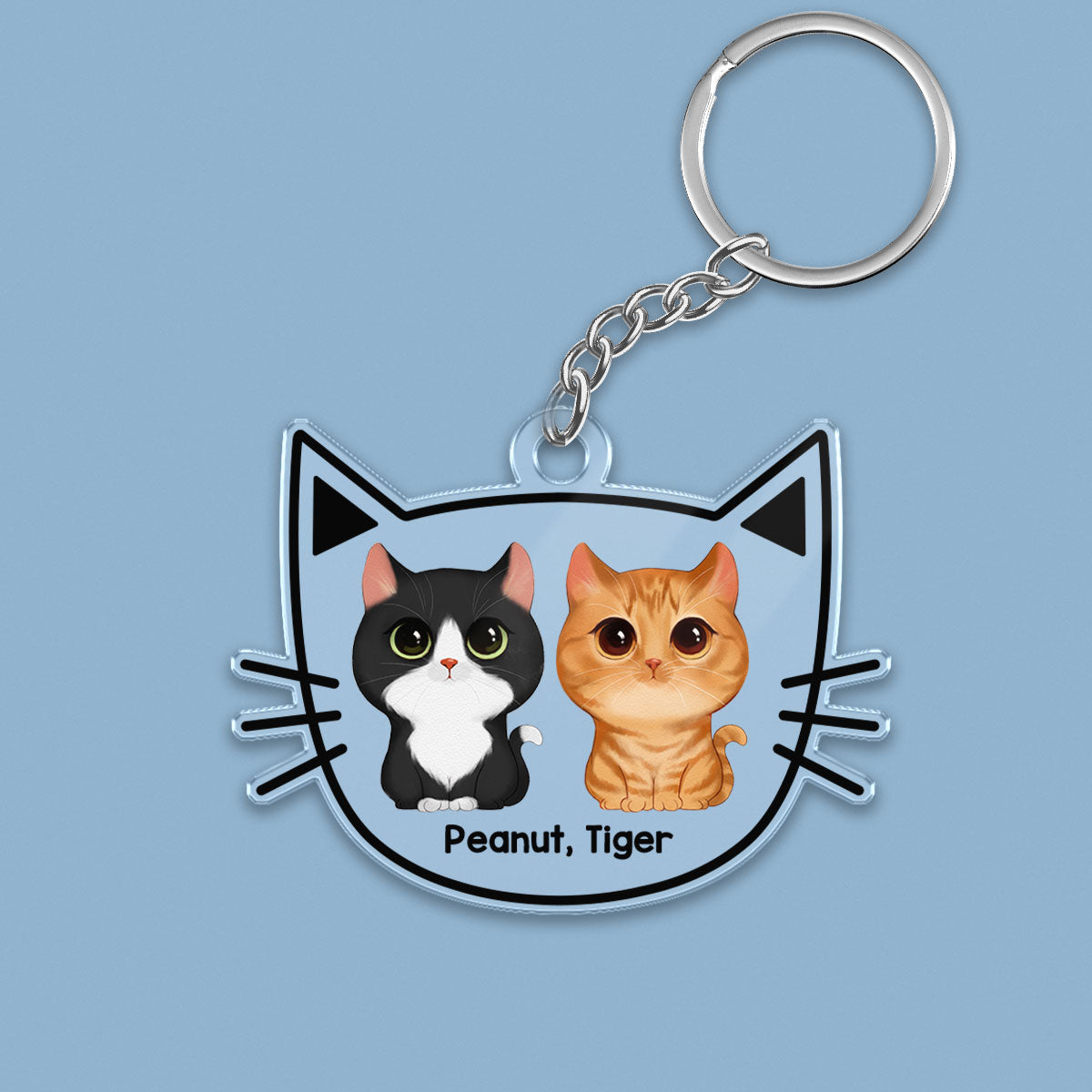 Watercolor Cute Cats Cat Face Shape Personalized Acrylic Keychain