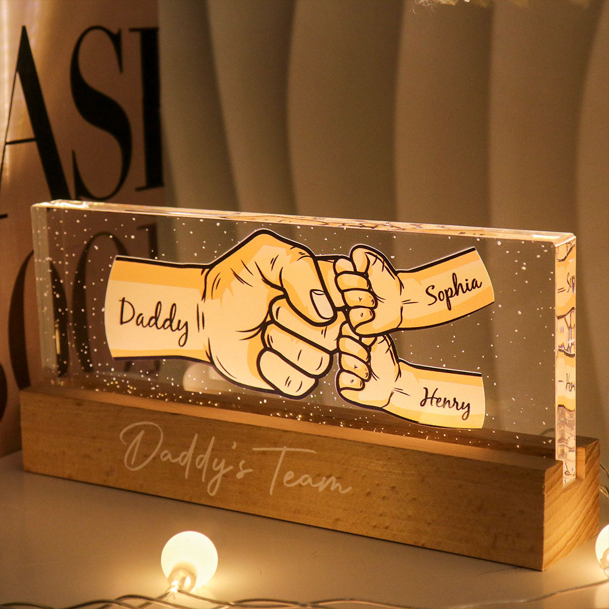 Dad Grandpa And Kids Fist Bump Personalized Acrylic LED Night Light