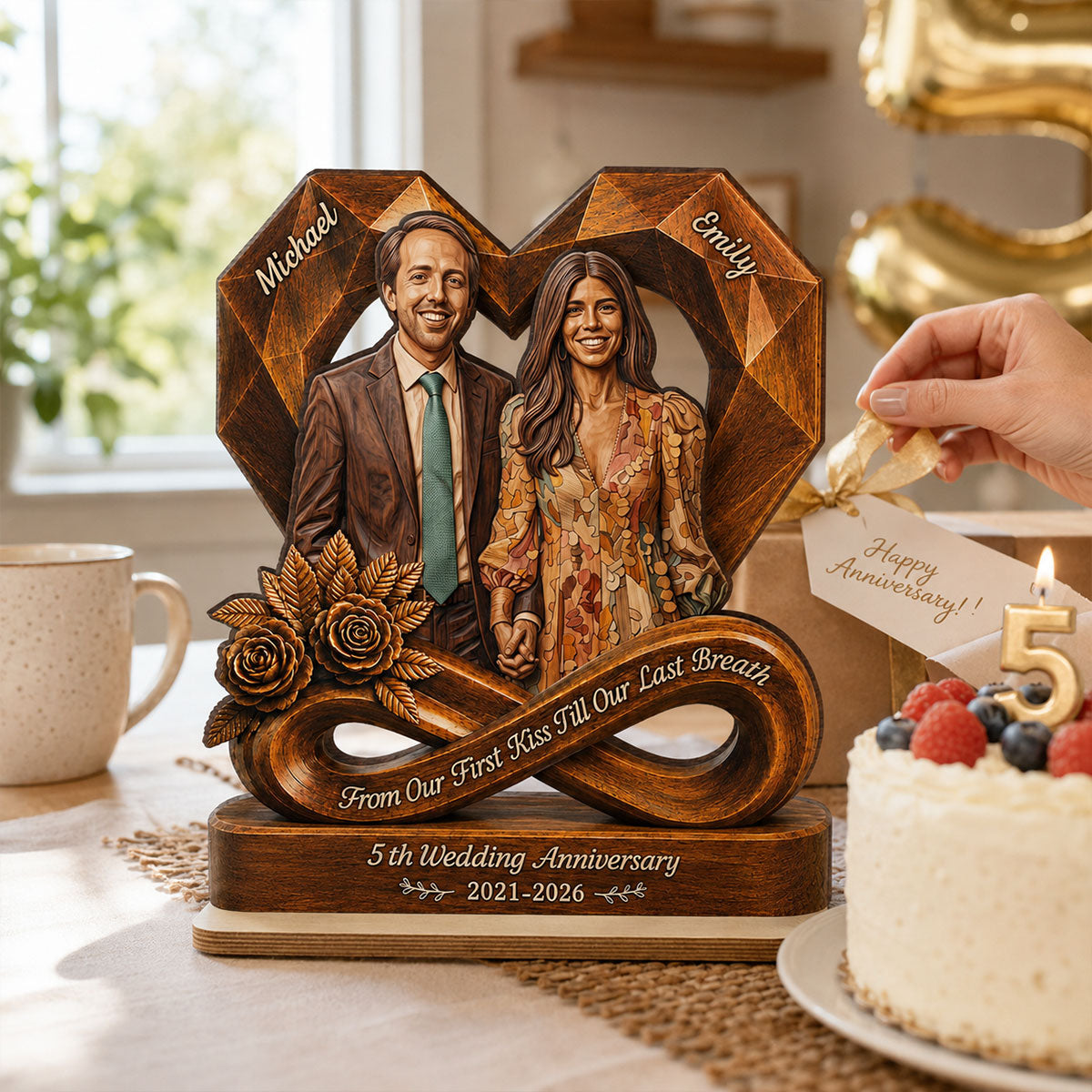 Custom Photo Couple Wooden Heart - Personalized 2-Layered Wooden Plaque - Anniversary Gift, Gift For Couple