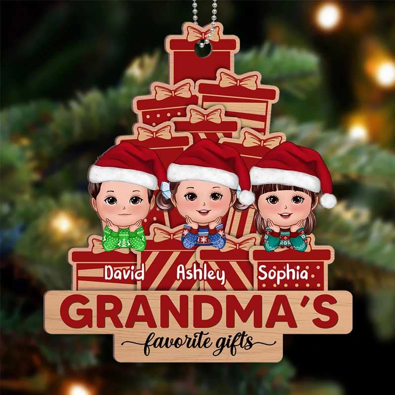 Grandma Favorite Gifts Doll Kids Personalized Christmas Wooden Ornament