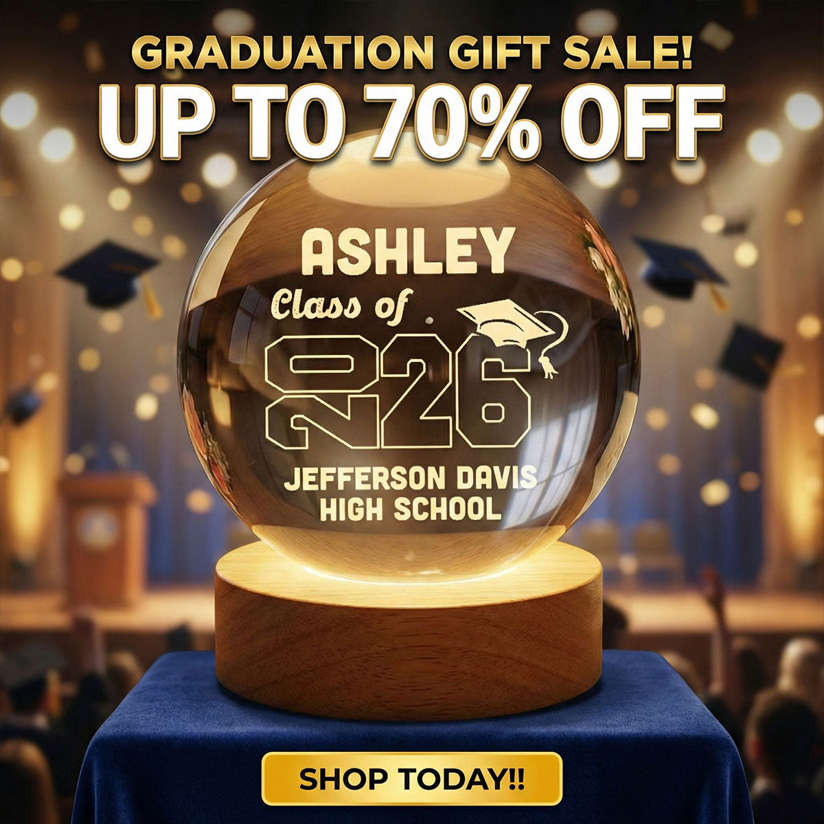 Class Of Graduation Year Senior - Personalized Crystal Ball LED Night Light - Gift For Graduation Day, Graduation Gift, Keepsake
