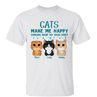 Cats Make Me Happy Watercolor Cute Cats Personalized Shirt