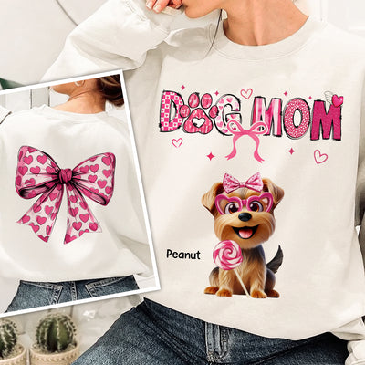 Dog Mom Cute Coquette Cartoon Dog  Gift Personalized Double Sided Sweatshirt