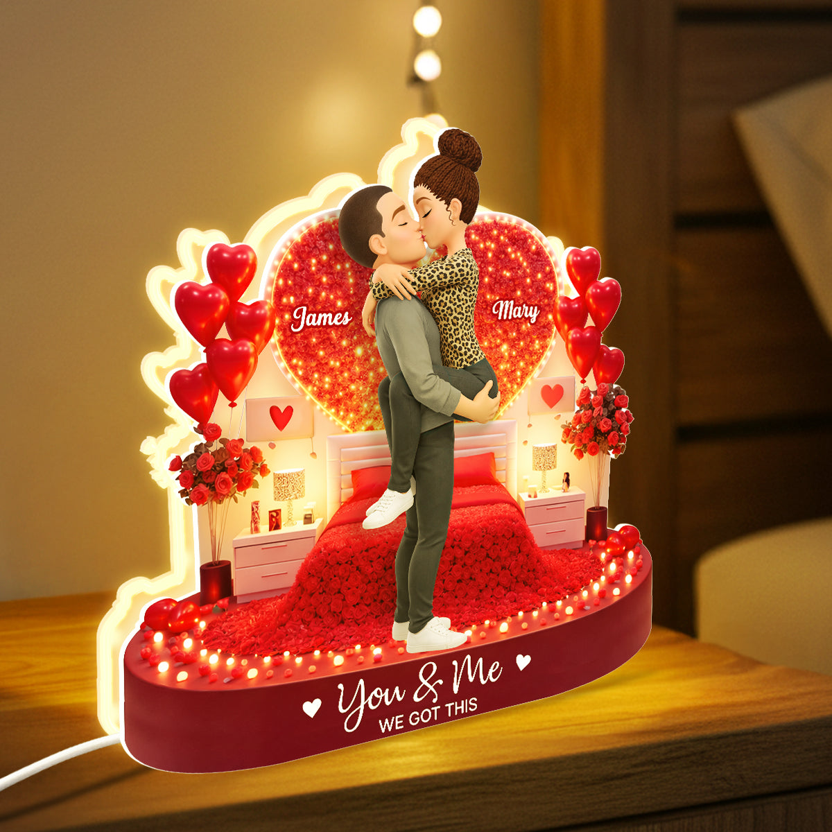 Romantic Room Couple Kissing - Personalized Light Box - Heartfelt Gift for Her, for Him