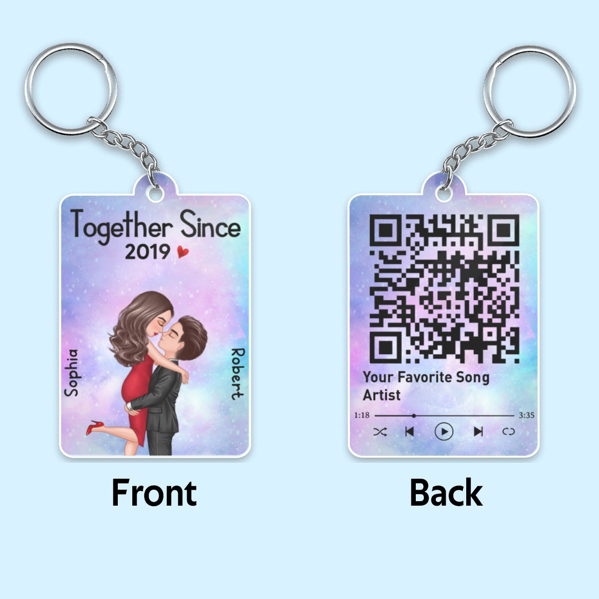 Hugging Kissing Doll Couple Together Since Scannable QR Code Personalized Acrylic Keychain