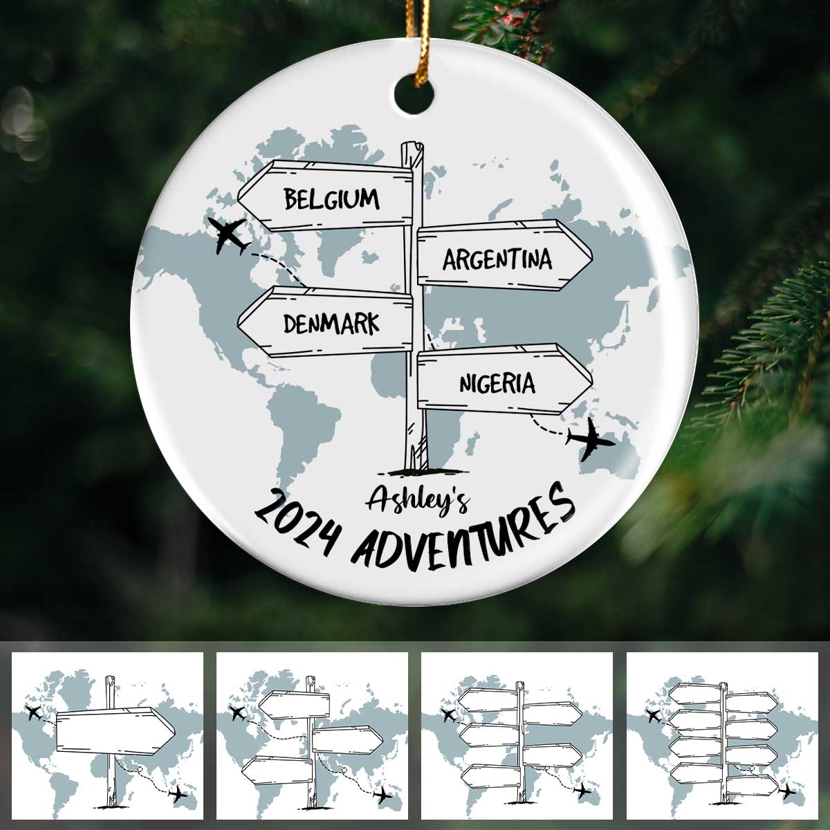 Post Signs Travel Adventure Personalized Ceramic Ornament, Traveling Christmas Ornament, Travel Gift