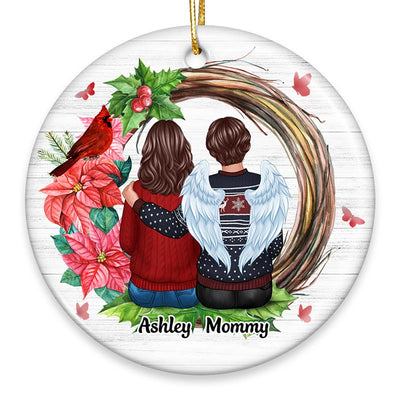 Family Sitting Memorial Cardinal Wreath Personalized Circle Ornament