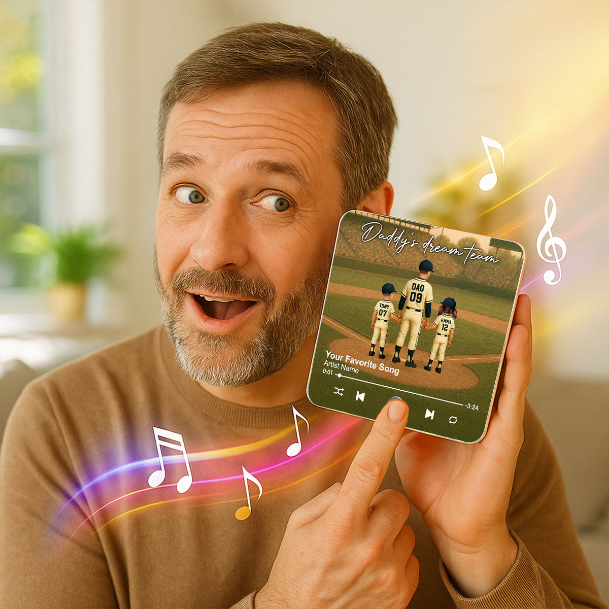 We Caught The Best Dad Man & Kids Standing Personalized Music Fridge Magnet