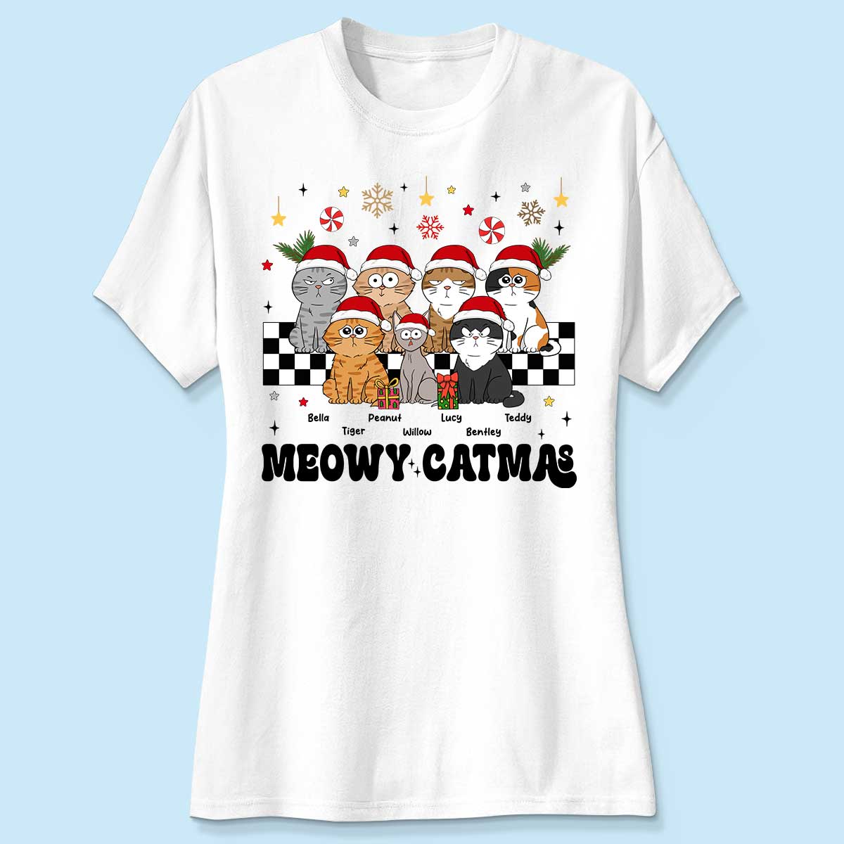 Meowy Catmas Cat Mom Vintage Style Personalized Christmas Shirt