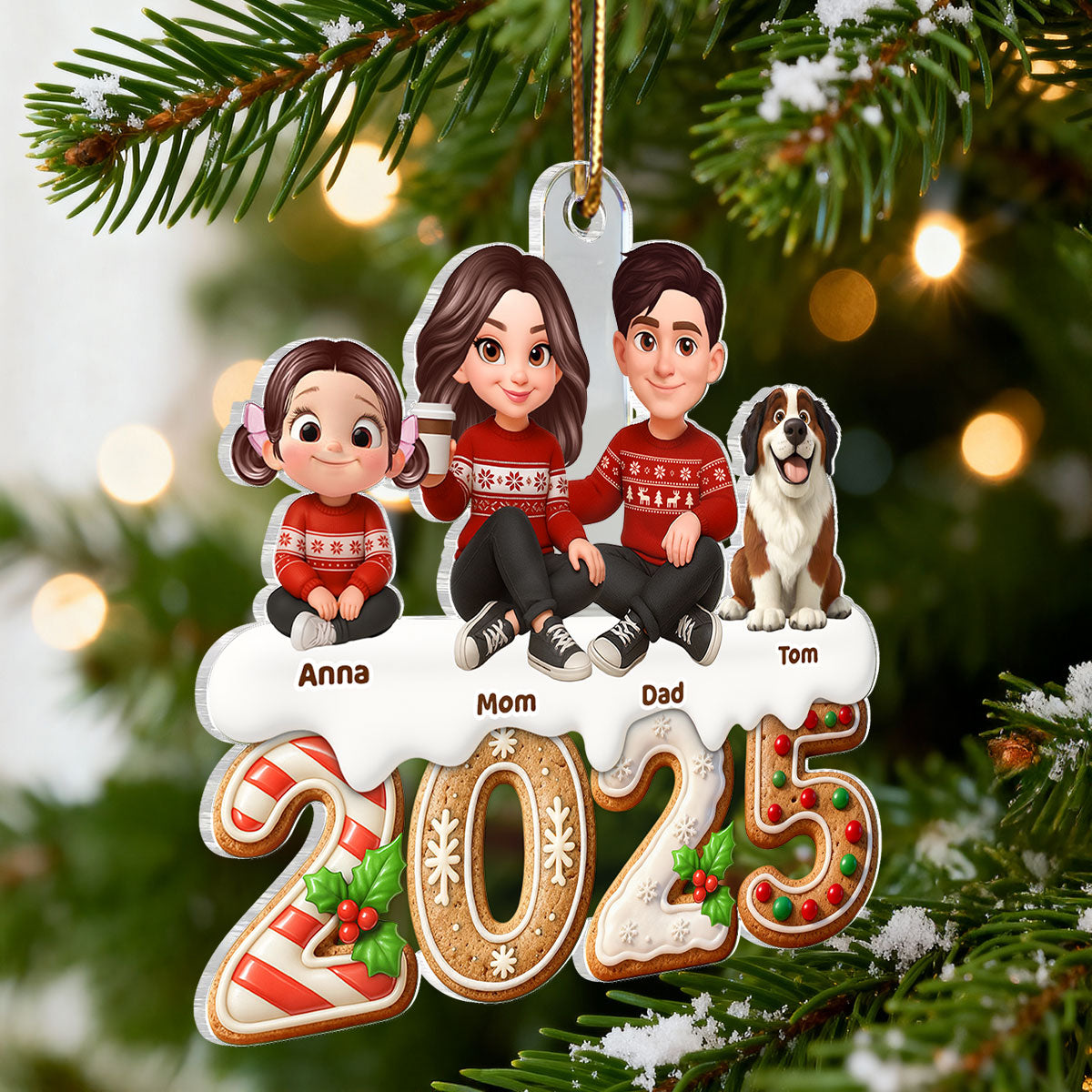 3D Effect Gingerbread Family Together Christmas - Personalized Acrylic Ornament