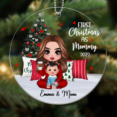 Pajama Doll Mom Grandma And Baby Personalized Acrylic Ornament