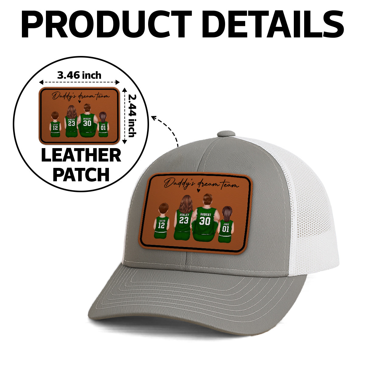Basketball Daddy's Dream Team Personalized Trucker Hat, Snapback Leather Patch Hat, Father's Day Gift for Basketball Dads
