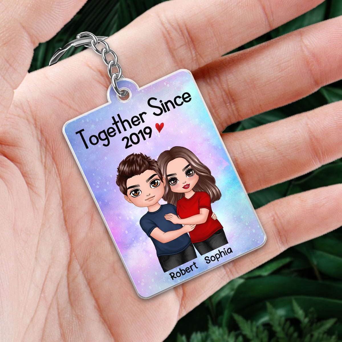 Doll Couple Hugging Together Since Favorite Song QR Code Personalized Acrylic Keychain
