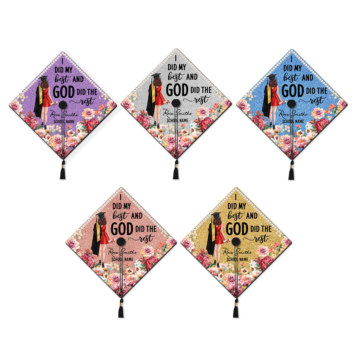 I Did My Best God Did The Rest Personalized Printed Graduation Cap Topper, Graduation Gift