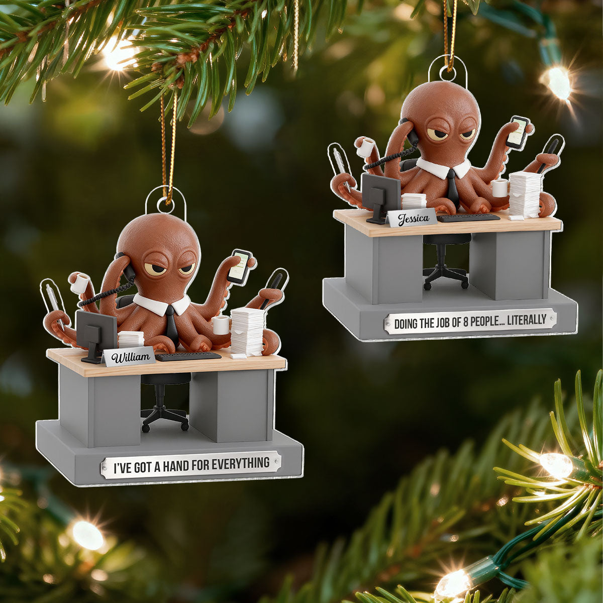 3D Effect Multitasking Octopus - Personalized Acrylic Ornament - Funny Gift For Coworkers, Boss, Team Leader