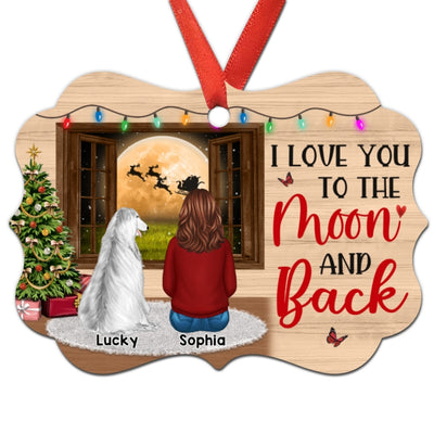 Dog Mom Sitting By Window Love To The Moon Personalized Christmas Ornament