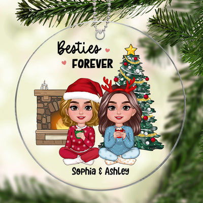Besties Doll Sitting Together Christmas Tree Fireplace Personalized Acrylic Ornament