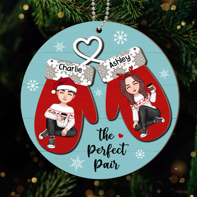 Perfect Pair Happy Christmas Couple Personalized 2-Layer Wooden Ornament