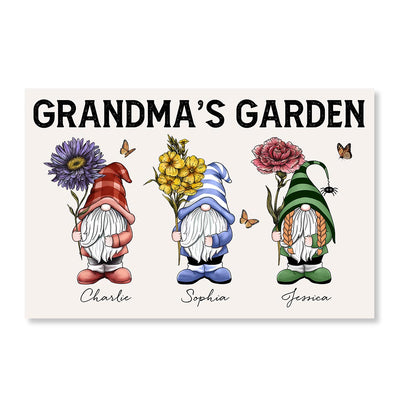 Gift For Grandma Grandma‘s Garden Gnomes With Beautiful Vintage Birth Flowers Personalized Poster