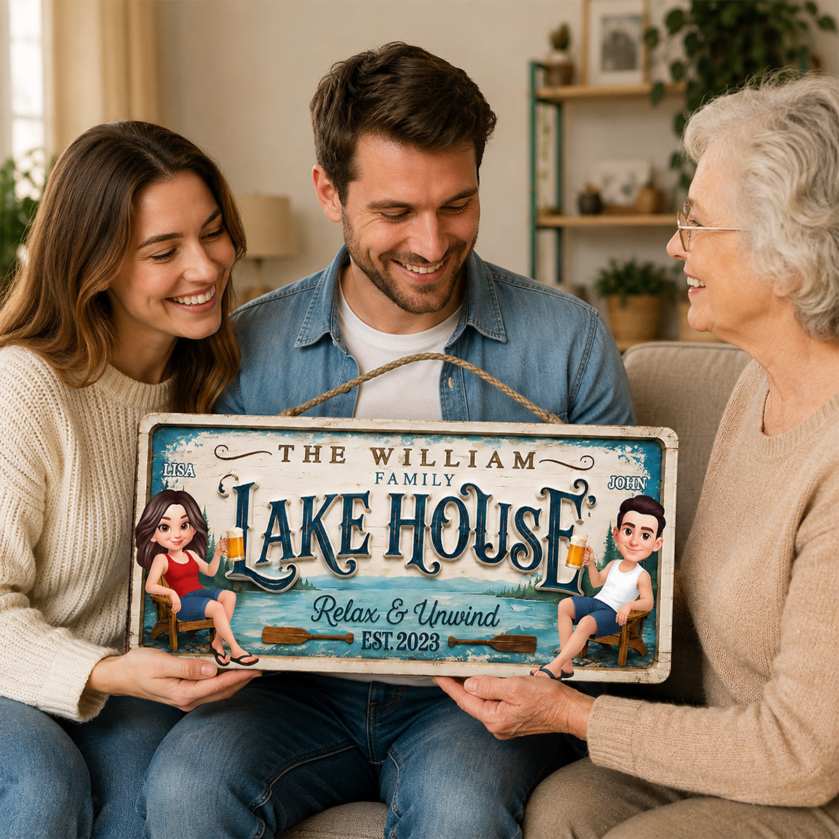 Family Lake House Relax & Unwind - Personalized Wood Sign - Gift For Couple, Family, Summer Decorations