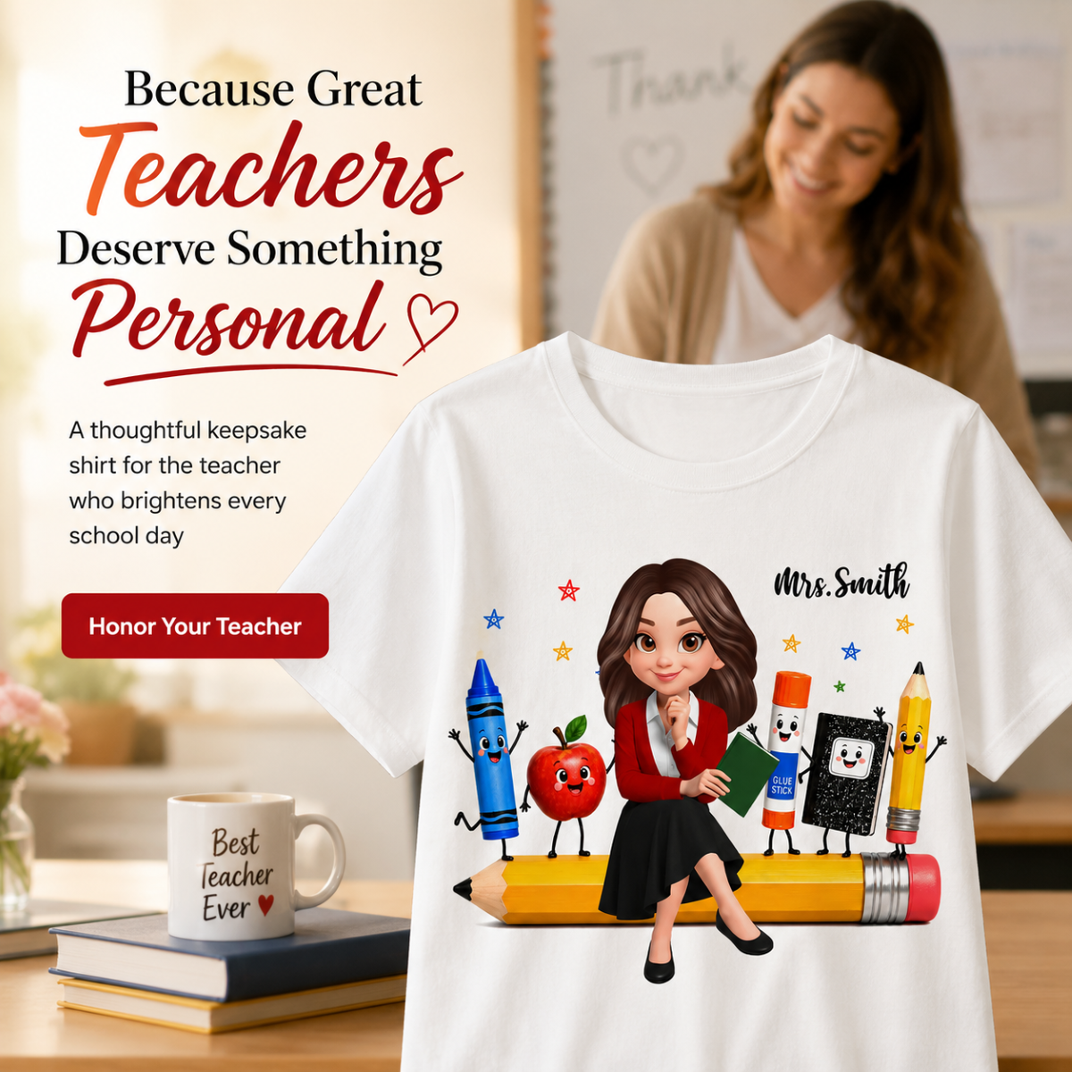 Funny Teacher Life Happy School Supplies Friends - Personalized Shirt - Back To School Gift For Teacher