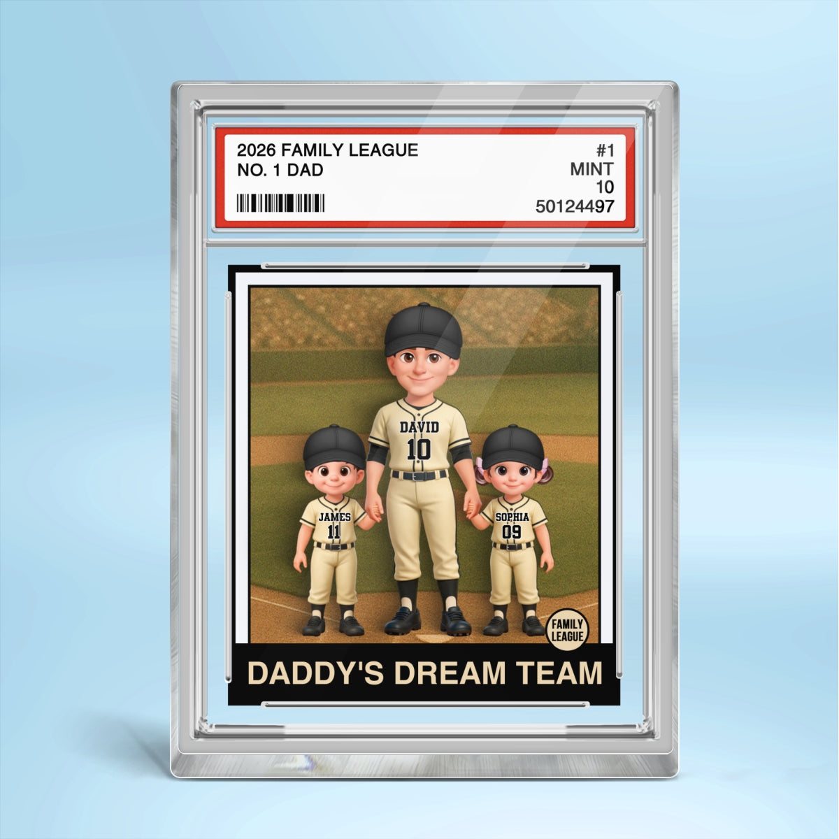 Baseball No. 1 Dad Man & Kids Trading Card Style - Personalized Acrylic Block Plaque - Father's Day Gift For Baseball Dad