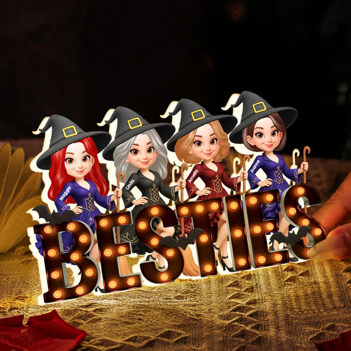 Halloween Besties Sisters Witch Marquee Personalized LED Light Box