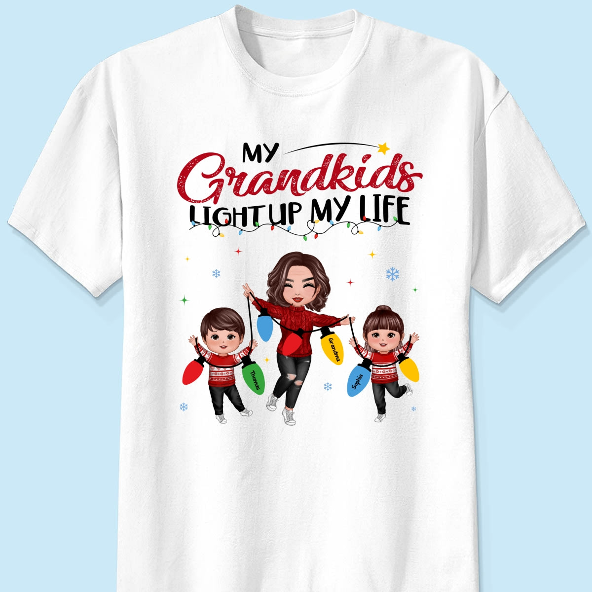 My Grandkids Light Up My Life Happy Doll Grandma Grandkids Personalized Christmas Sweatshirt Hoodie
