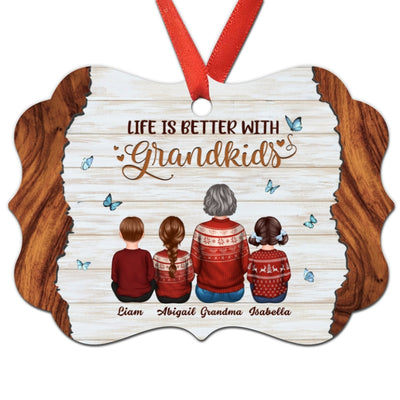 Grandma Grandkids Back View Wood Texture Personalized Christmas Ornament