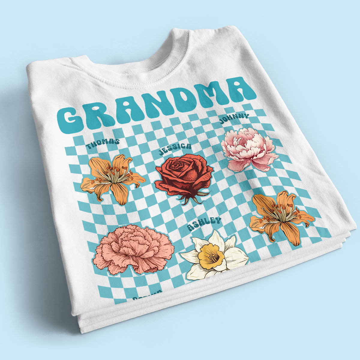Grandma Mom With Kids' Birth Month Flowers RETRO Personalized Shirt, Birthday Gift, Gift For Mom Grandma