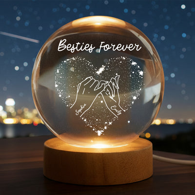 Besties Forever Pinky Promise - Personalized Crystal Ball LED Night Light - Gift For Best Friends
