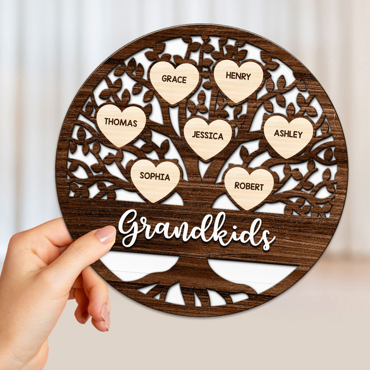 Custom Family Tree Name Gift For Grandma Mom Personalized 2-Layer Wooden Plaque
