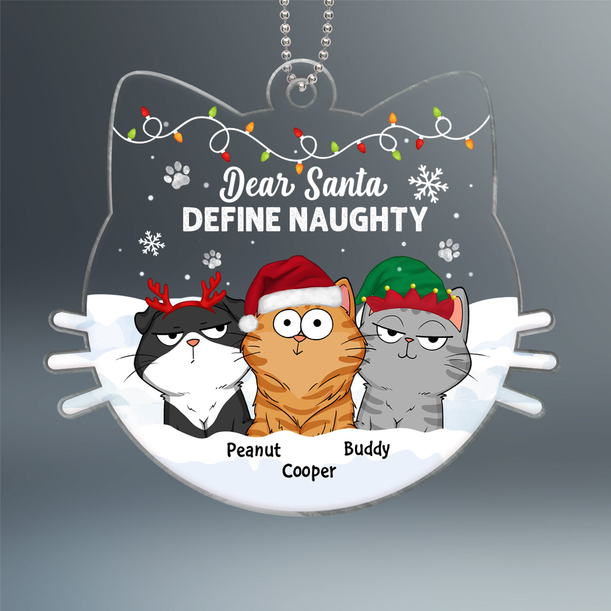 Dear Santa Define Naughty Funny Cats Expressions Personalized Acrylic Ornament