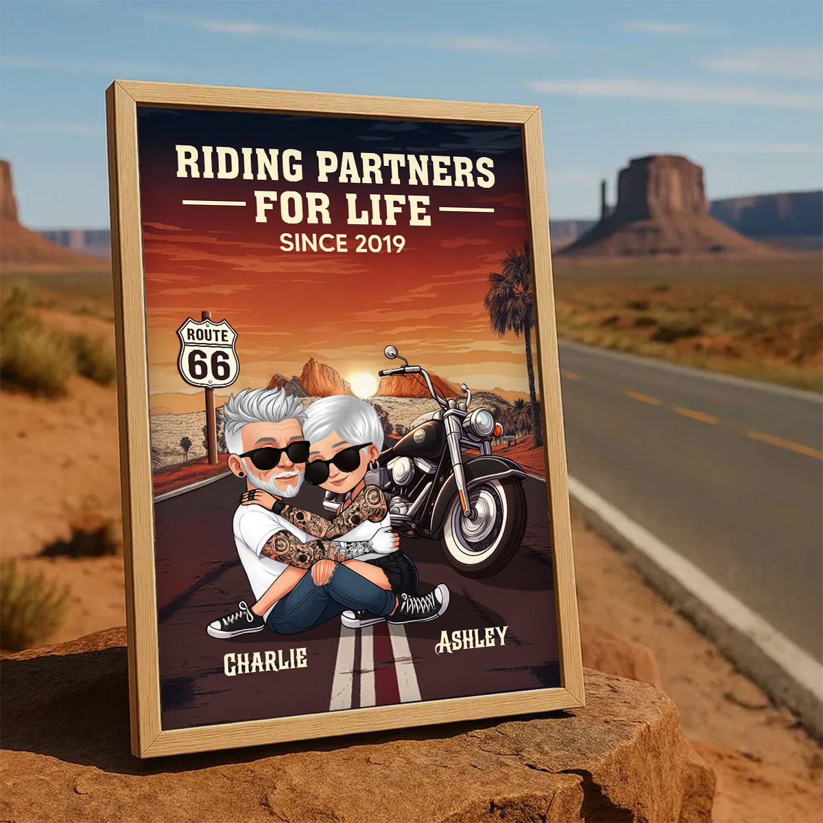 Old Biker Couple Riding Partners for Life Personalized Poster, Gift for him, Gift for her