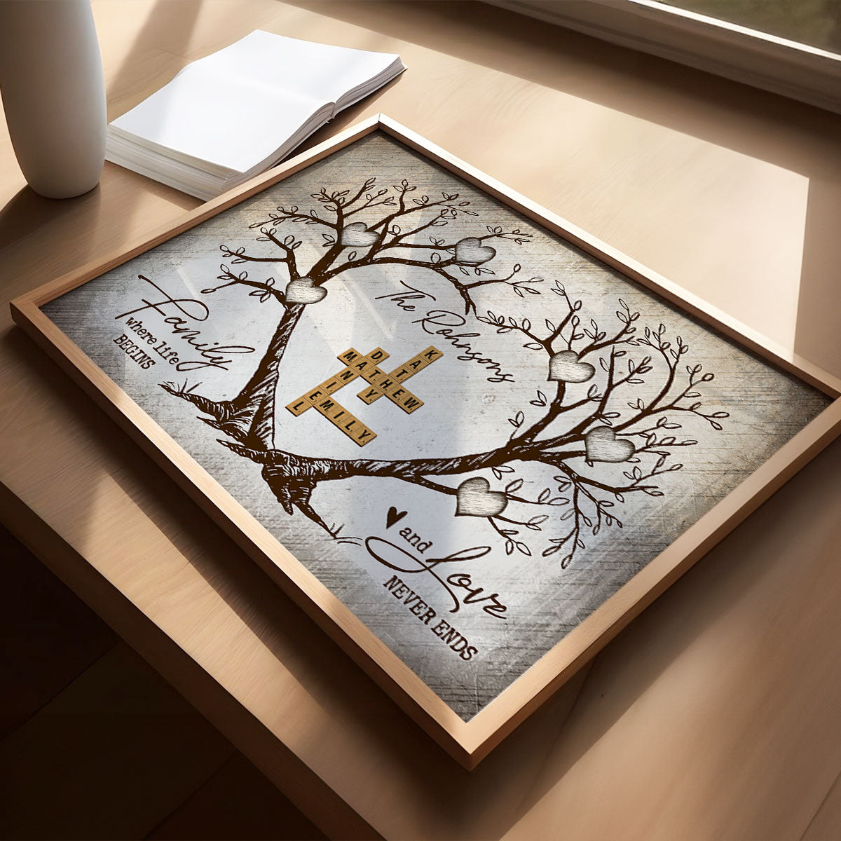 Family Heart Tree Crossword Puzzle - Created In A Moment, Treasured Forever - Personalized Poster - Gift For Family, For Husband, Wife