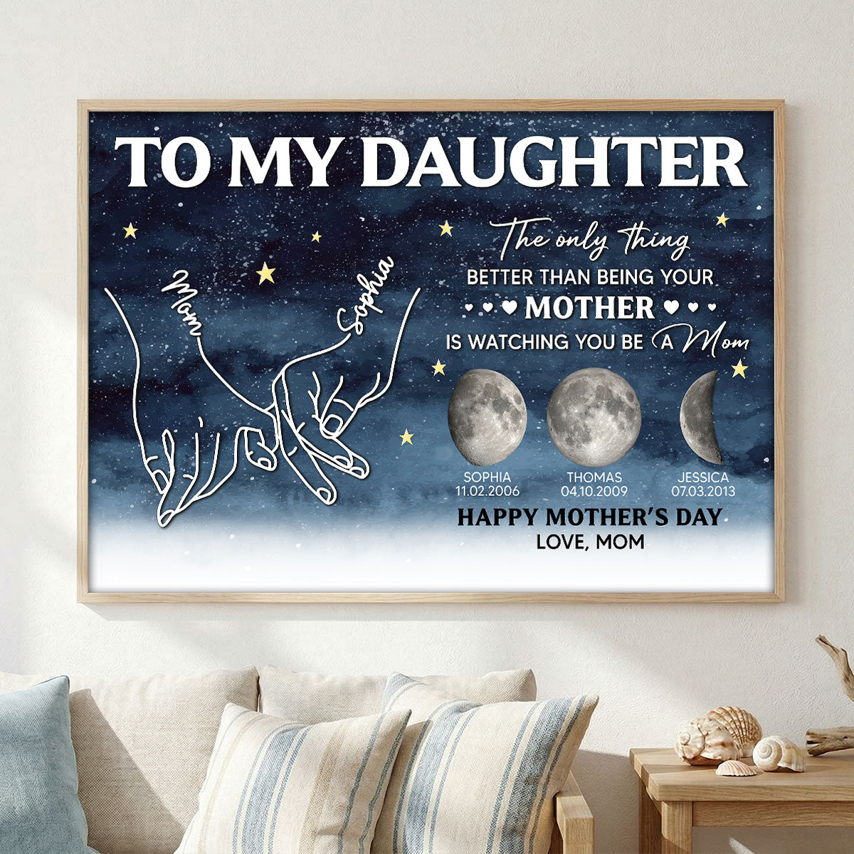 To My Daughter Mom And Daughter Custom Birthdate Moon Phase - Personalized Poster - Mother's Day Gift For Daughter