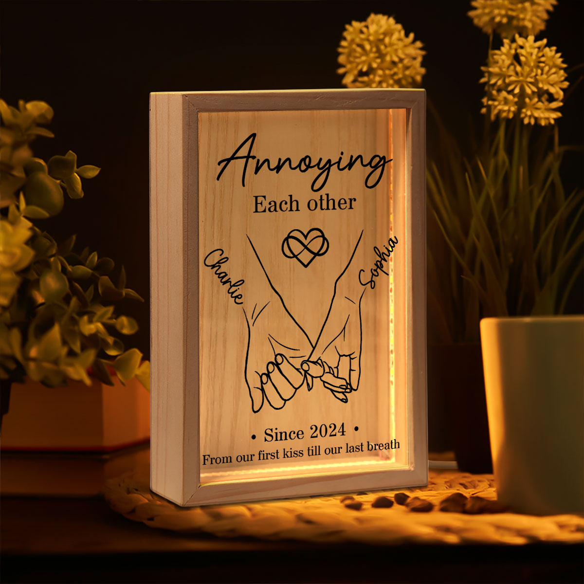 Couple Hand in Hand Outline  Gift Personalized Wooden Frame LED Light Box