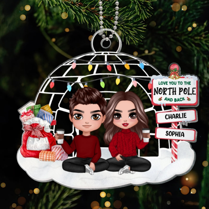 Doll Couple Sitting Love You To The North Pole And Back Personalized Acrylic Ornament
