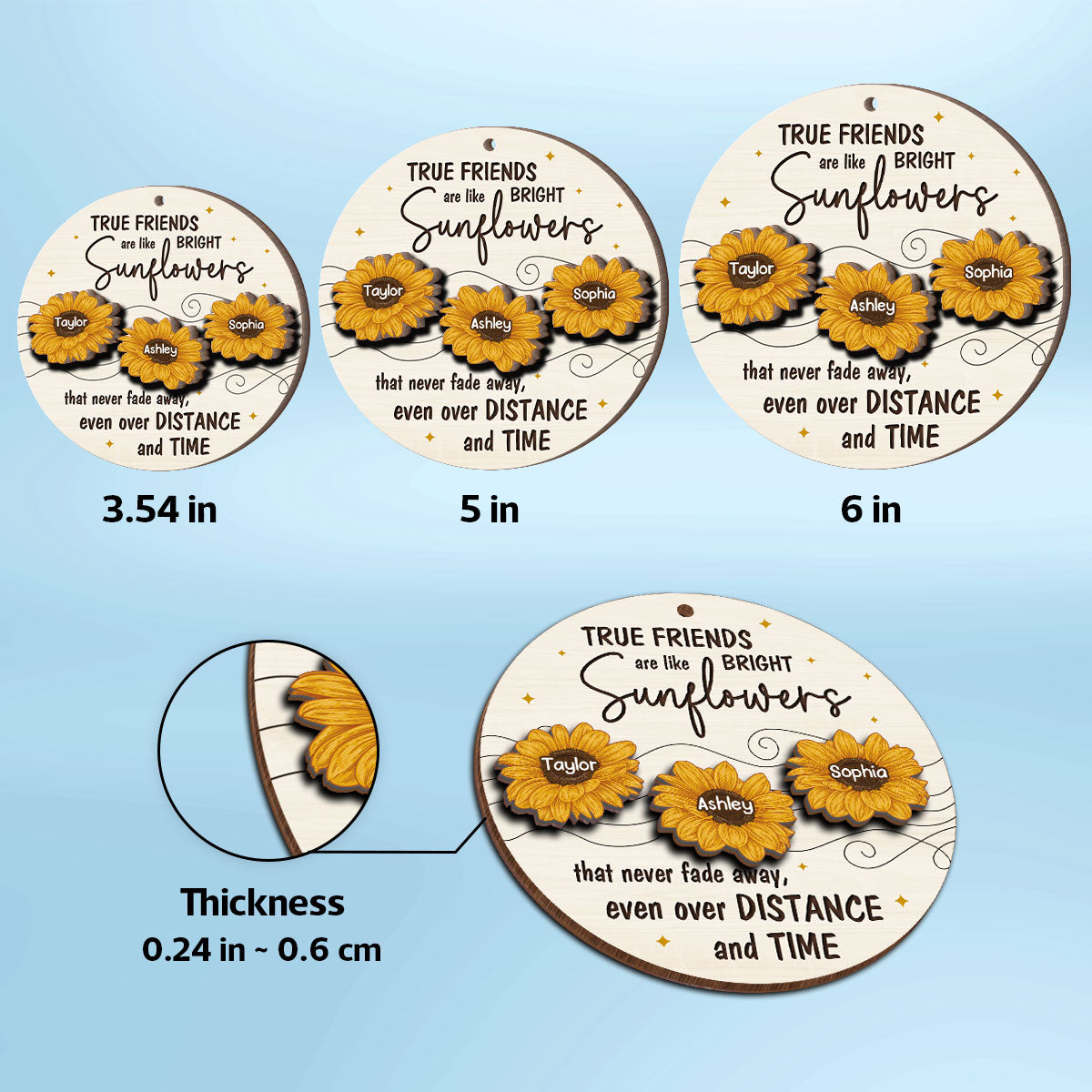 Friendship Gifts Sunflowers Personalized 2-Layer Wooden Ornament