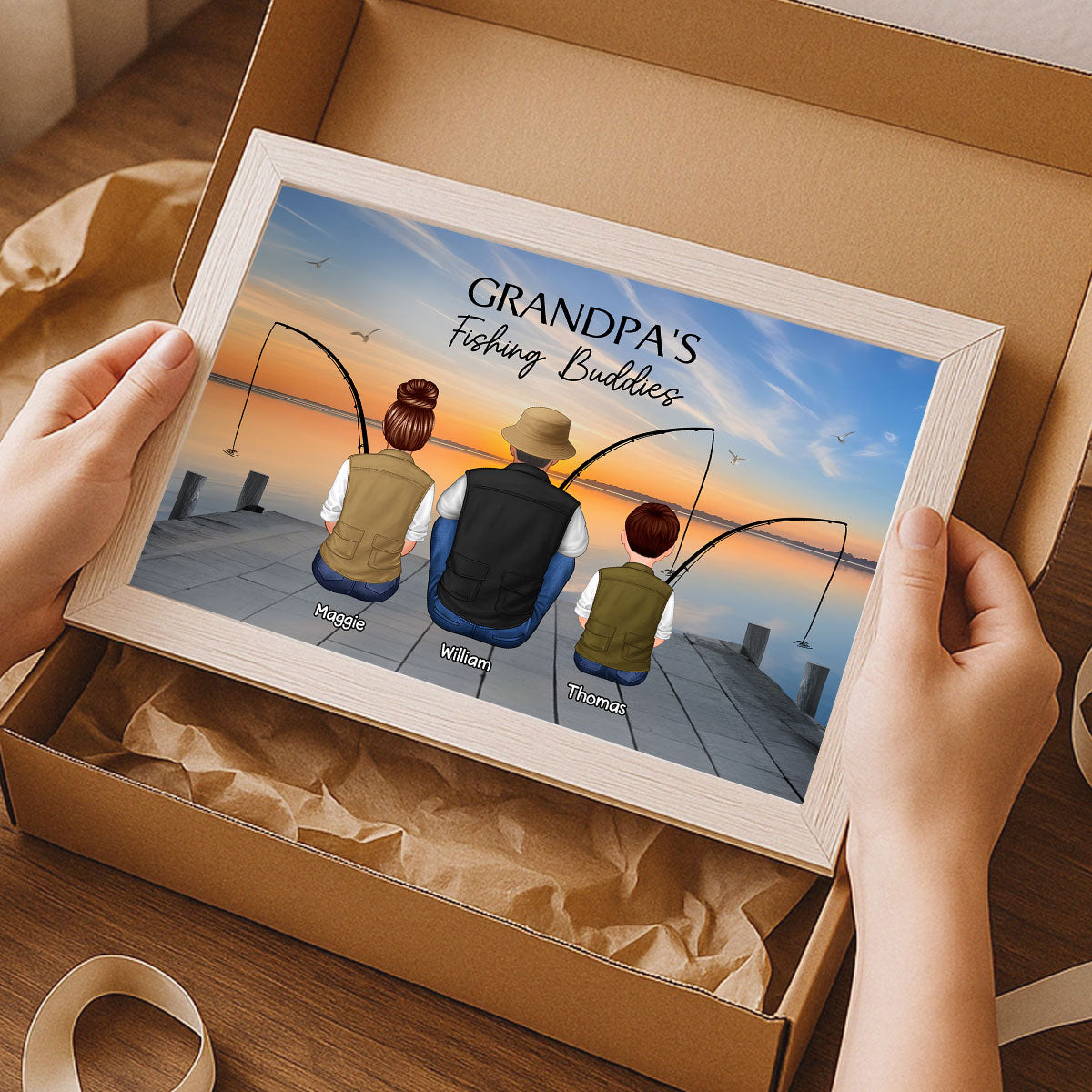 Fishing Dad Grandpa Kids Family Back View Personalized Poster