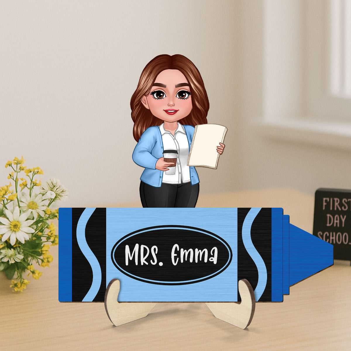 Teacher Crayon Personalized 2-Layer Wooden Plaque, Back To School Gift