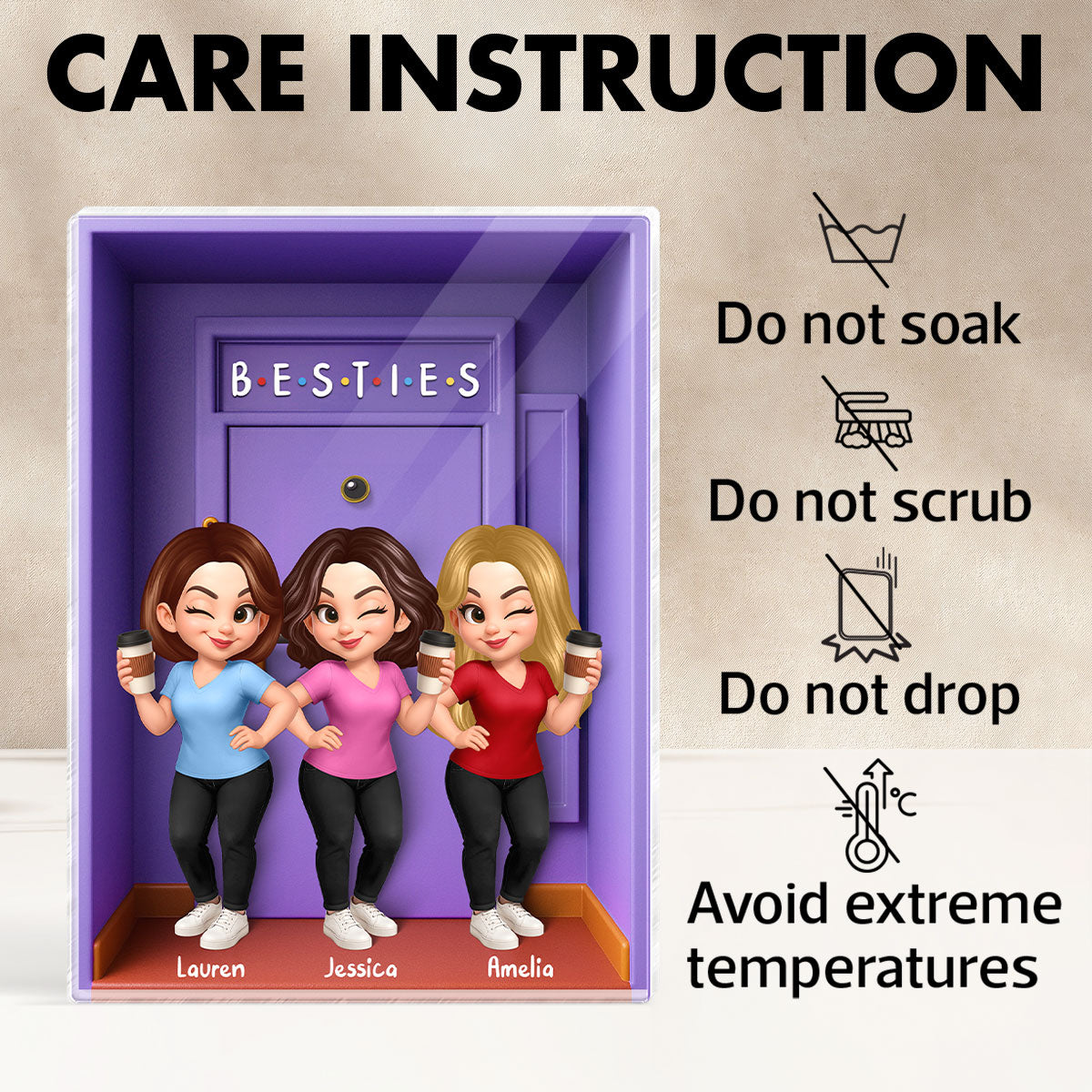 Besties Purple Door Entryway 3D Effect Personalized Acrylic Block, Gift for Best Friends, Besties, Sisters