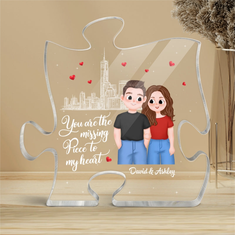 Cute Illustration Couple You Are The Missing Piece To My Heart Personalized Puzzle Acrylic Plaque