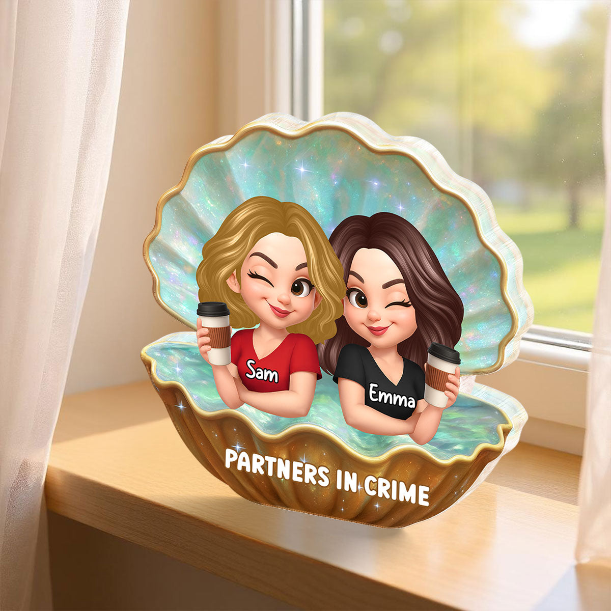 Besties Sisters Inside Seashell Pearl Personalized Acrylic Block