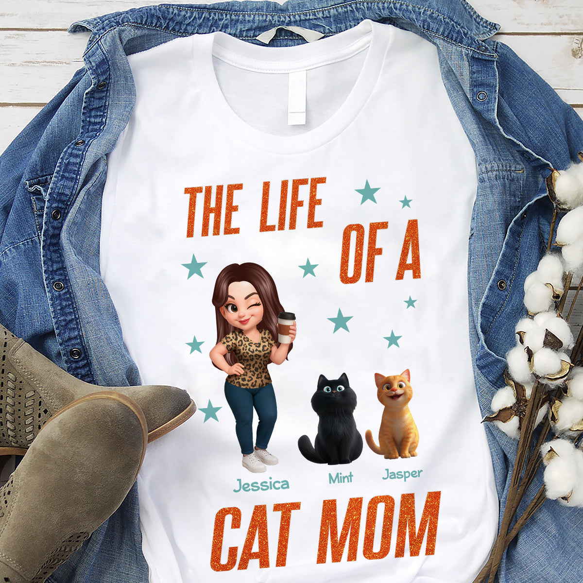 The Life Of A Cat Mom Pretty Woman & Cartoon Cats - Personalized Shirt